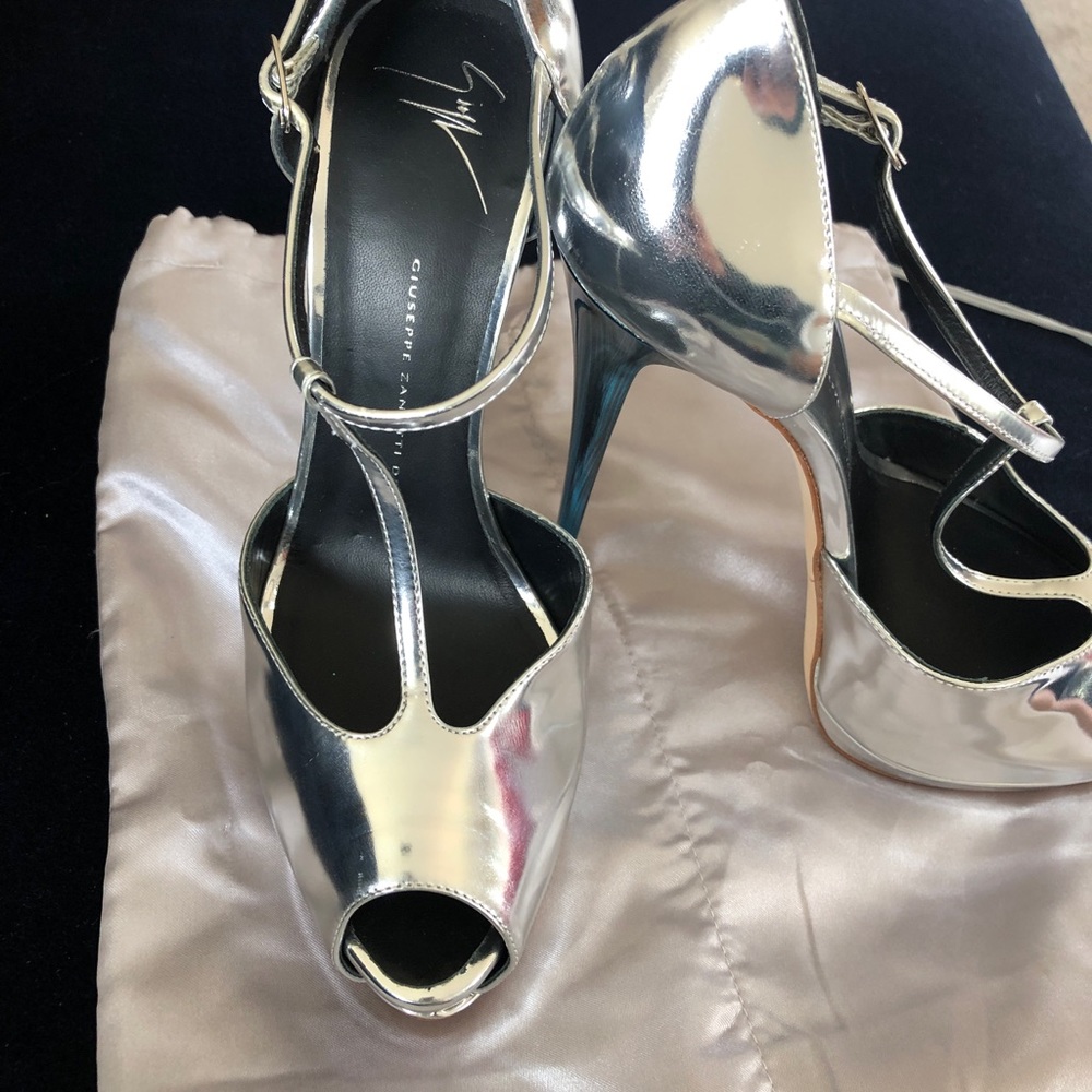 Silver platform spike heel 6” Giuseppe zanotti
